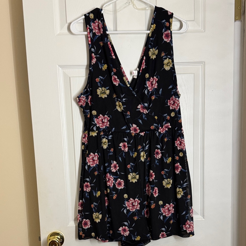 Xhilaration Black Floral V-Neck Romper